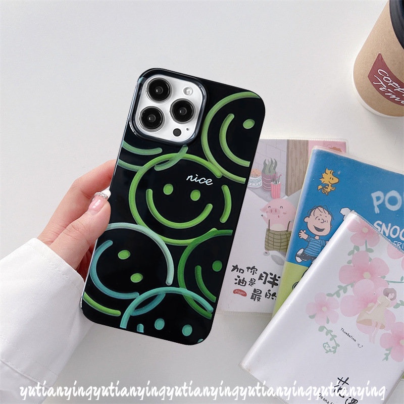 IPHONE Casing Ponsel Cantik Kartun Lucu Smiley Glossy Kompatibel Untuk Iphone11 Pro Max7 8 Plus XR 13 12 14 Pro Max X XS Max SE 2020 Pink Cherry Shockproof Halus Soft Cover