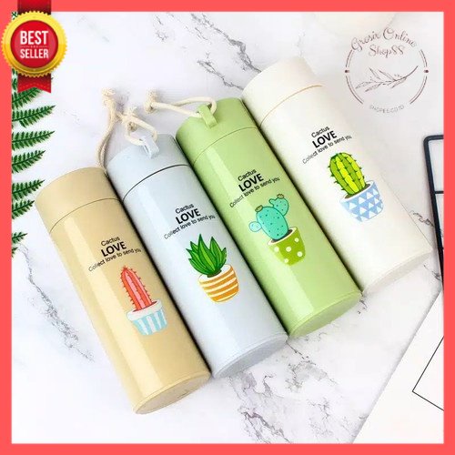 GOS -F404- Botol Minum Kaktus Thermos Kaca - Botol Kaca Minum Botol Motif Cactus Love 450ml