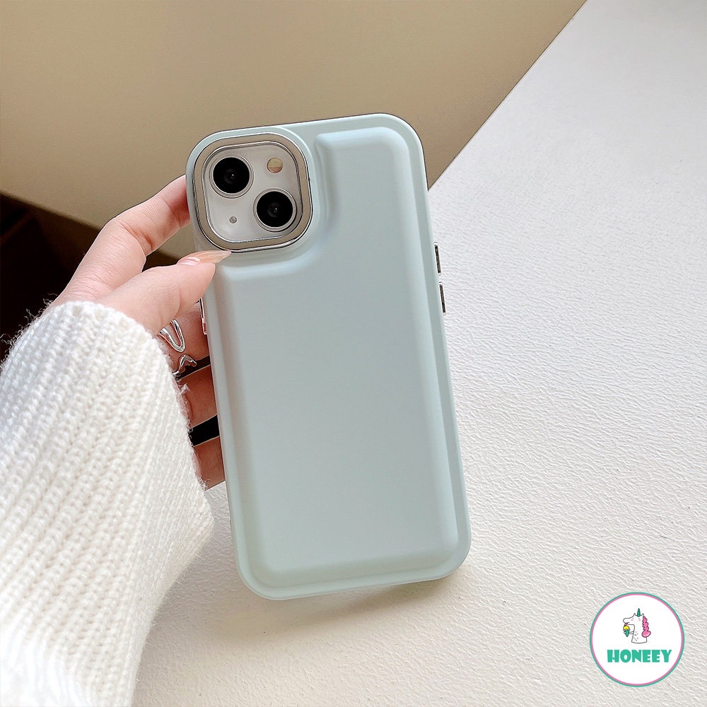 IPHONE Casing Ponsel Lensa Kamera Plating Warna Solid Kompatibel Untuk Iphone11 12 13 14 Pro Max Bantal Udara Silikon Shockproof Soft Cover