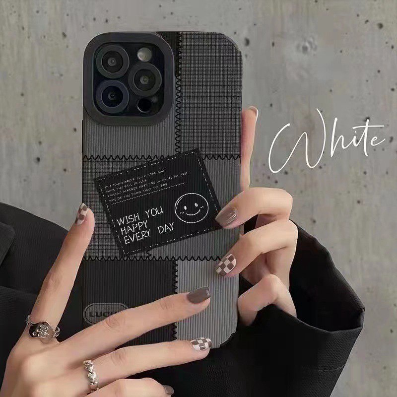 Black Spliced Plaid Smile Soft Case HP OPPO A91 F11 F9 Pro A3S A9 A5 A31 A53 A33 2020 A7 A5S A12 A11K A52 A92 A83 A55 A56 A55S A95 FTD Stripe Casing Realme C1 X XT Reno 2F 3 5 6 5G