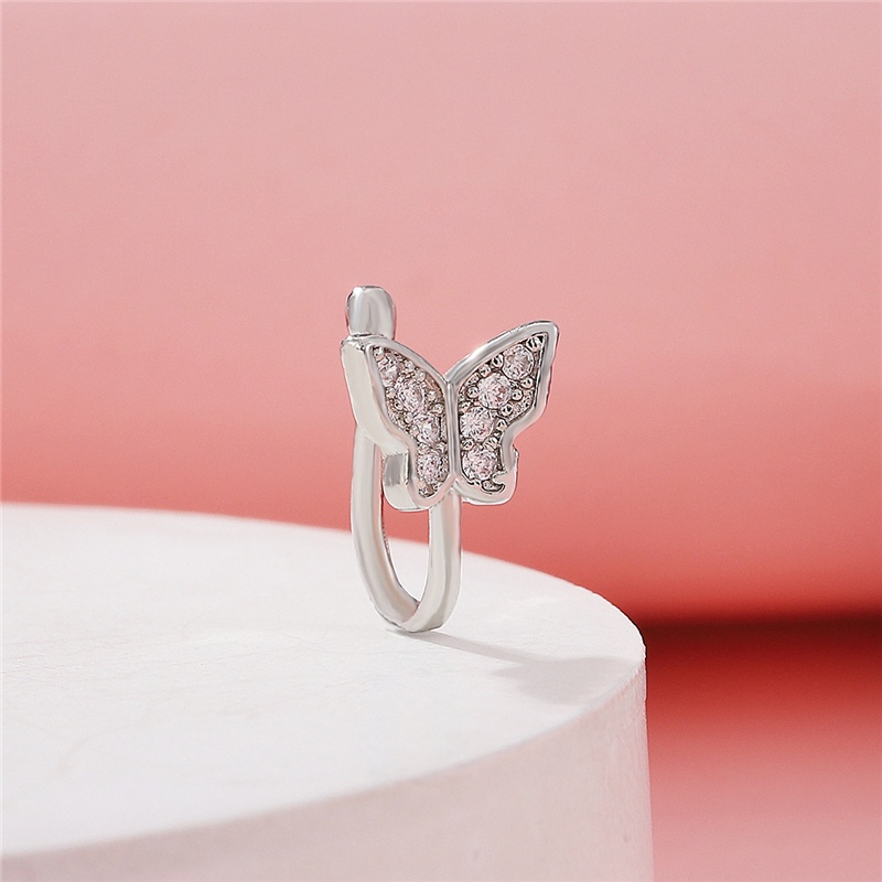 [AYBX] Wanita Fashion Non-Perforated U-Shaped Nose Clip Tindik Hidung Palsu Butterfly Rings Perhiasan SE