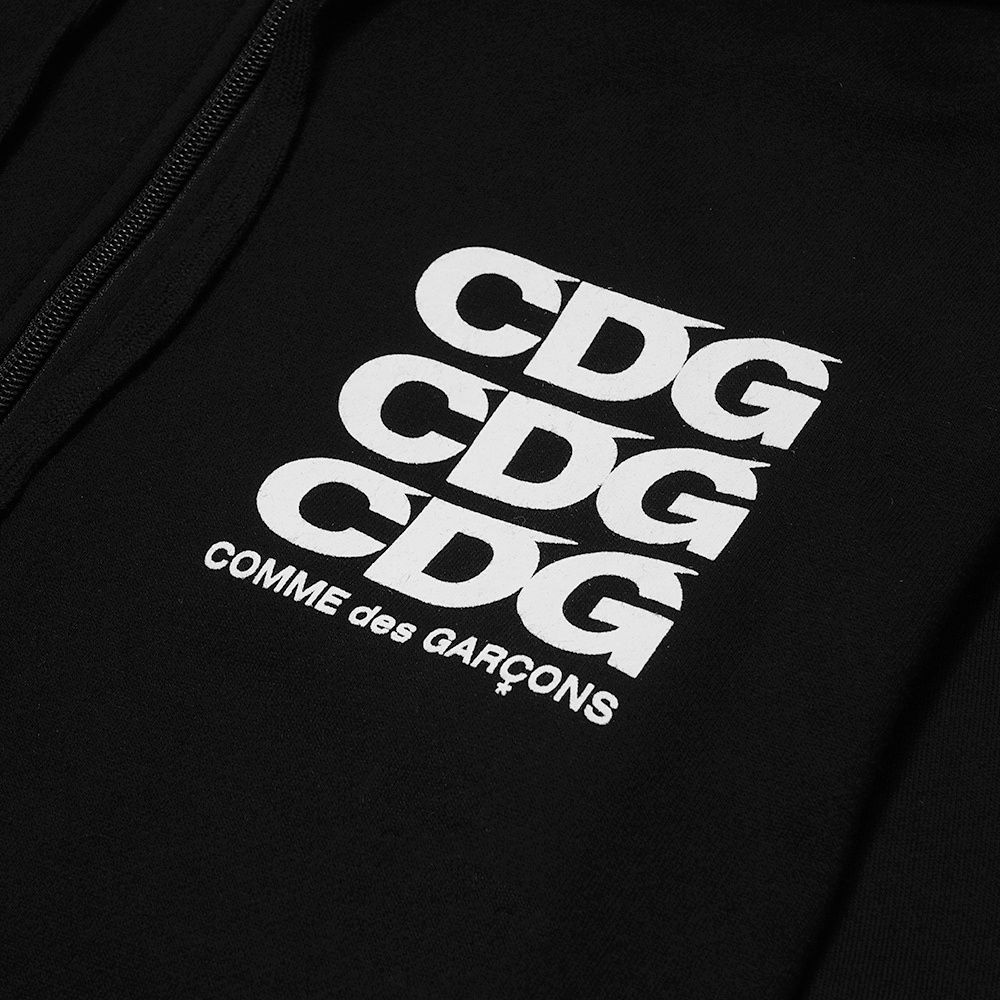CDG Play Triple Texts Zip-Up Hoodie Black