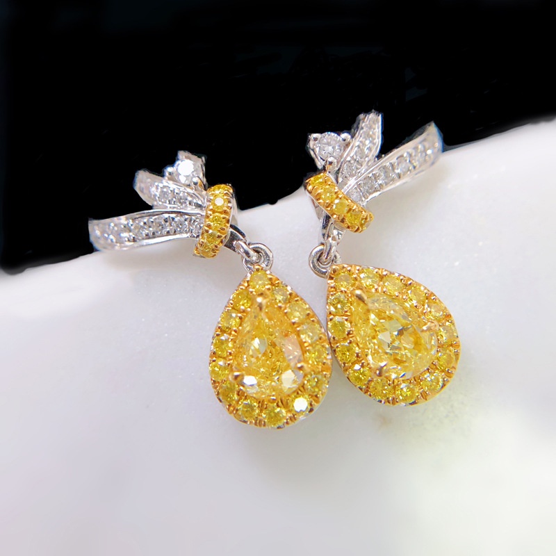 Goldkingdom Fashion Perhiasan Aksesoris Ready Stock Desainer Senior Bertatahkan Asche Berlian Kuning Anting Stud Canary Berlian Kuning Drop Pear Earrings Perempuan