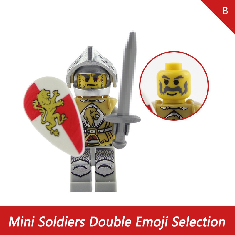 Red Lion Knights Series Mini Figure Perang Medieval Archers Shield Knights Sword Knights Puzzle Rakitan Mainan Blok Bangunan