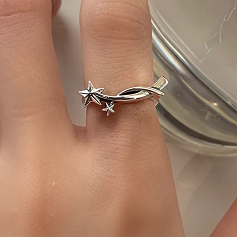 Cincin Kreatif Ganda Berujung Lima Bintang Salib Dapat Disesuaikan Warna Silver Untuk Wanita Mode Baru Perhiasan Pengantin Wanita Sederhana Elegan