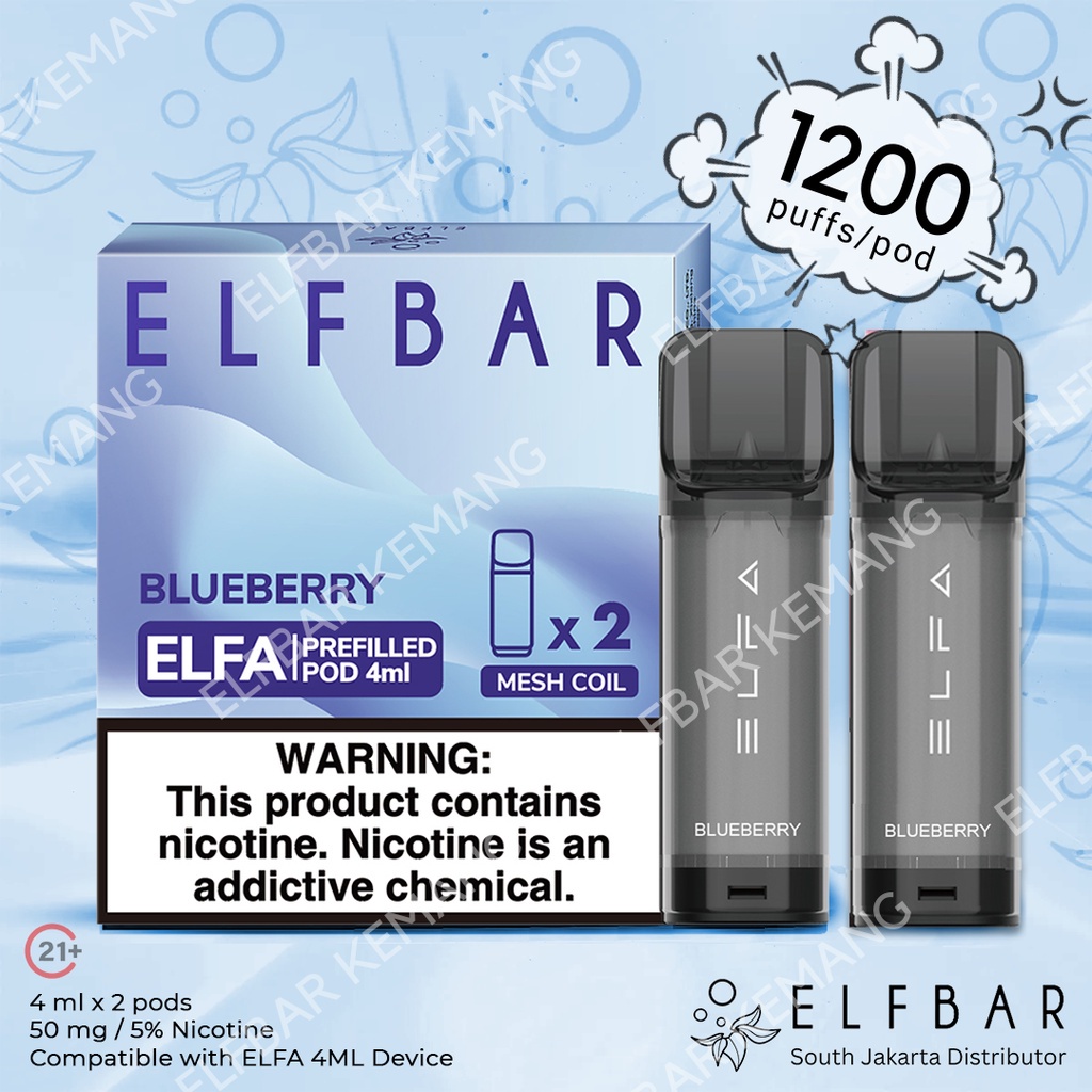 Elfbar Elfa 4ML Blueberry (Isi 2 Pod) | Elf Bar Elfa Cartridge Prefilled Pod Device | Reusable Elfbar 2 Pods Elfa Series