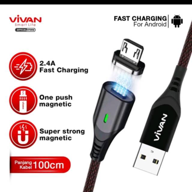 Kabel data micro usb vivan MGM100 2.4A super strong magnetic Quick Charge Garansi Resmi Original