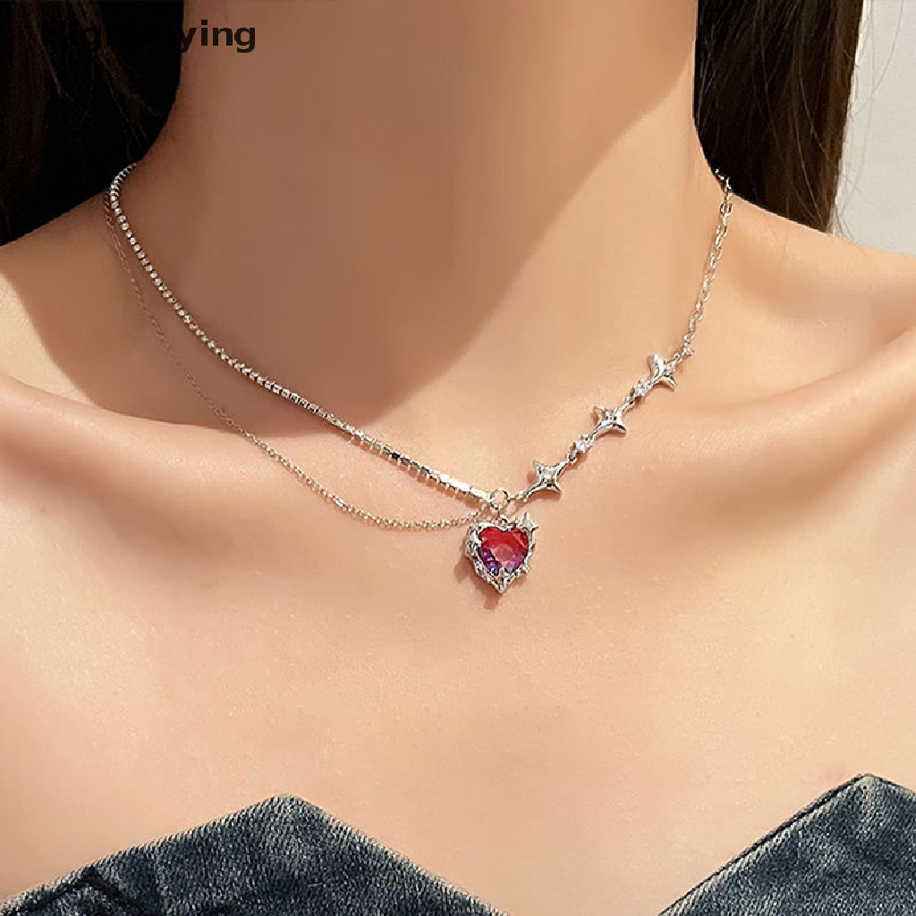 Hbid Fashion Kristal Peach Hati Tetesan Air Liontin Kalung Manis Keren Klavikula Rantai Perhiasan Aesthetic Choker Chain Glory