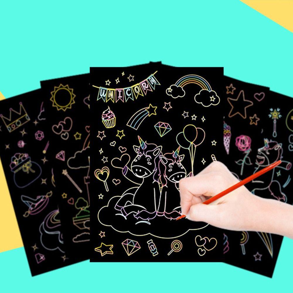 [Elegan] Buku Gambar Scraping Dengan Tongkat Dewasa 9lembar Gouache Art DIY Doodle Mainan Belajar Mainan Artis Kecil Buku Gambar Saku