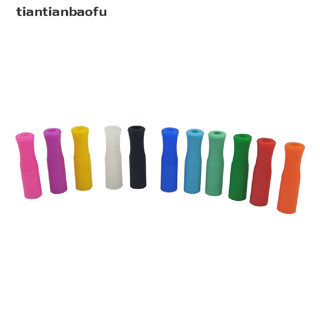 [tiantianbaofu] 10 Pcs Topi Anti-Melepuh Gigi Pelindung Bar, Reusable Stainless Steel Straw Food Grade Aksesoris Silicone Tips 6mm Silicone Nozzle Butik