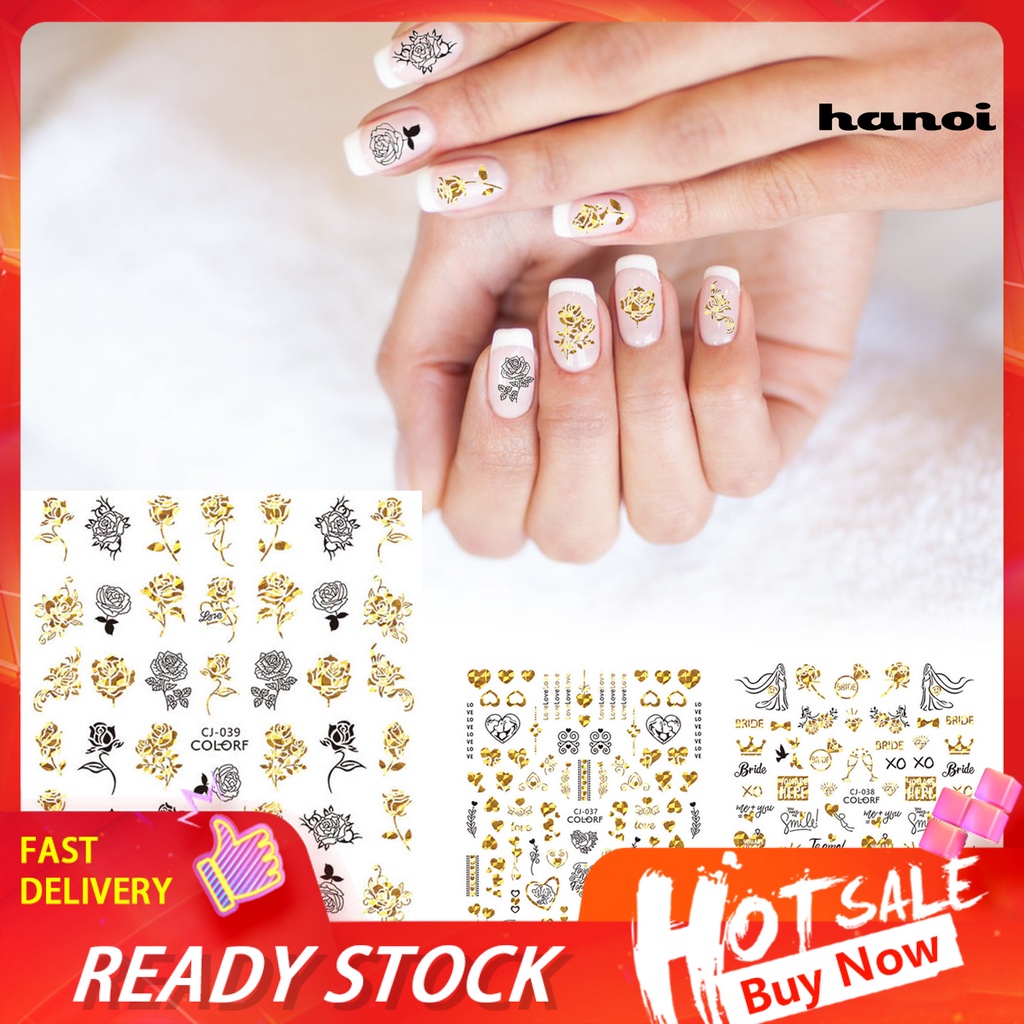 Hi Stiker Kuku Pola Indah Perekat Diri Removable Kuat Lengket Anti Jatuh Hias DIY Mawar Cinta Hati Nail Art Decal Pernikahan Lamaran Slider Untuk Hari Valentine