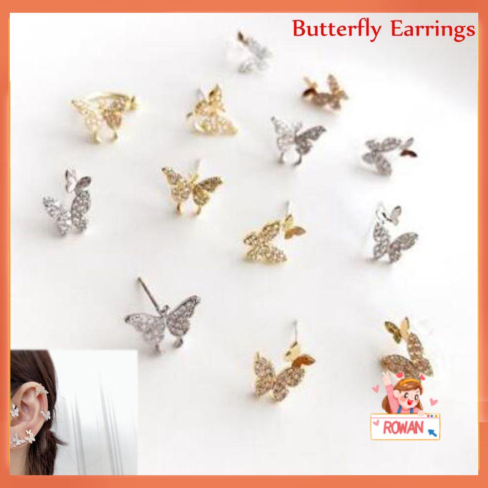 R-flower Butterfly Earrings Fashion Tanpa Tindik Berlian Imitasi Telinga Manset