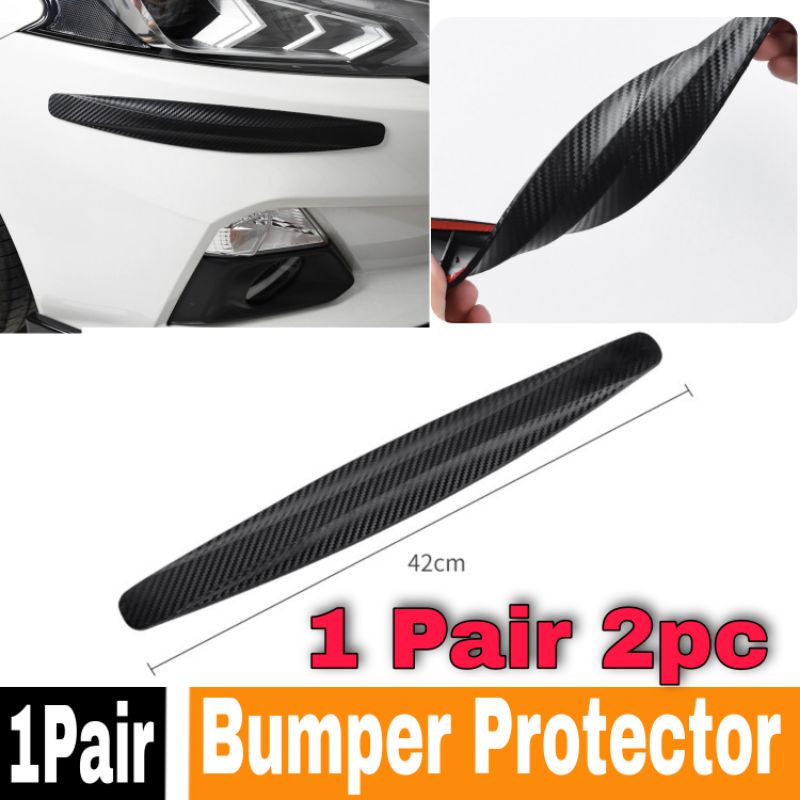 2pc Car Bumper Guard Protector 3d Carbon Rubber Mobil Accessories