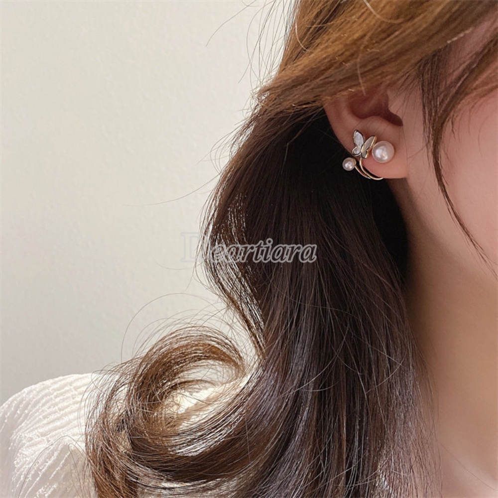 Fashion Minoritas Desain Mutiara Shell Anting Kupu-Kupu Kepribadian Perempuan Anting Mode Temperamen Sederhana Dan Serbaguna