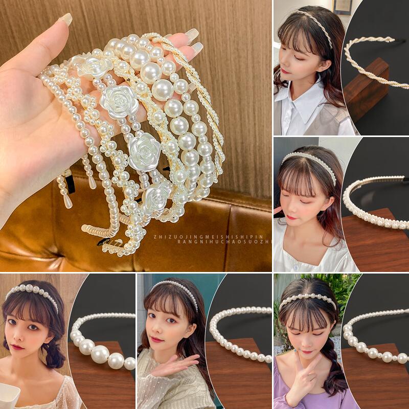 Bando Mutiara Putih Sederhana Gadis Putri Korea Hiasan Rambut Bunga