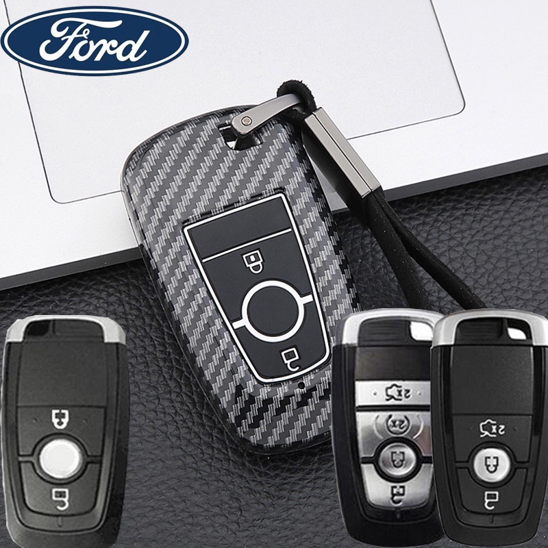 Sarung Kunci Kereta Carbon Fiber ABS Ford Ranger Rapter/Wildtrak/XLT/XL Keyless Protection Car Key Case Cover