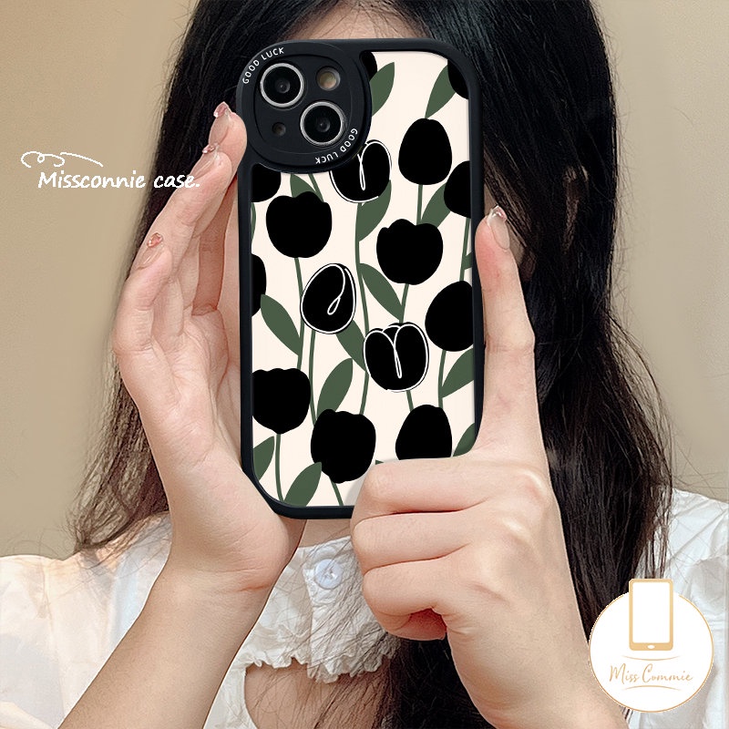 Case Realme C35 C15 C25Y C12 C17 C2 C3 C11 C53 C31 C20A C21Y C30 C20 C25s 9i 8 5i 8i 7i 6s 6i 6 5 8Pro C21 GT C17 Simple Bunga Tulip Hitam Couple Cover