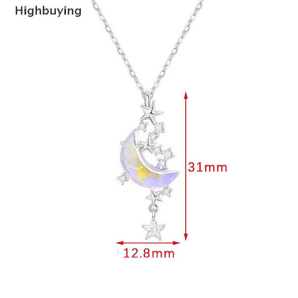 Hbid Bintang Bulan Moonstone Titanium Steel Rantai Kalung Wanita Romantis Batu Mengkilap Liontin Kalung Pesta Pernikahan Fashion Perhiasan Glory