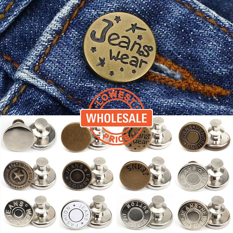 [Harga Grosir] [Unggulan] 10PcsJeans Button Pins Snap Pengikat Celana Pin Jeans Bebas Paku Gesper Pinggang Celana Logam Kancing Dengan Obeng Detachable Jeans Screw Button