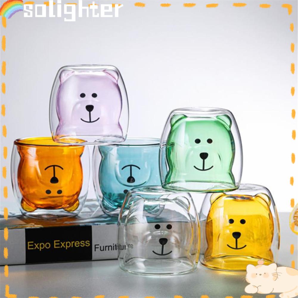 Solighter 300ML Double-layer Animal Kartun Beruang Juice Milk Cup