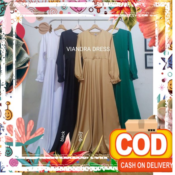 Viandra dress bahan saten Roberto cavali / lumut ijo