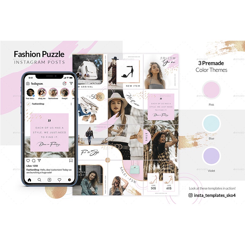 Template Instagram Fashion Puzzle v4 - Adobe Photoshop Desain