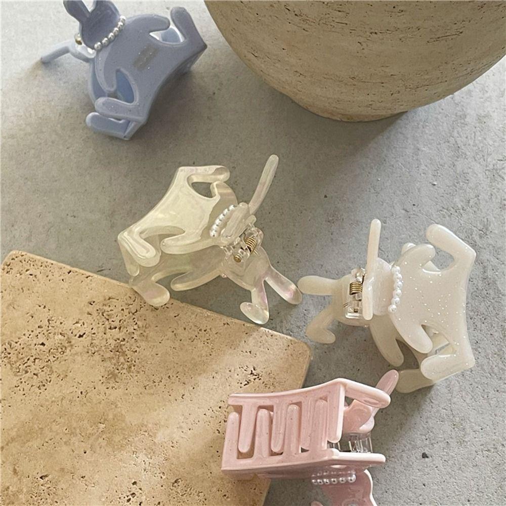 NICKOLAS1 Kelinci Rambut Cakar Kepribadian Manis Ponytail Holder Mutiara Untuk Gadis Asam Asetat Hiasan Kepala Hiasan Kepala Untuk Wanita Women Hair Clip