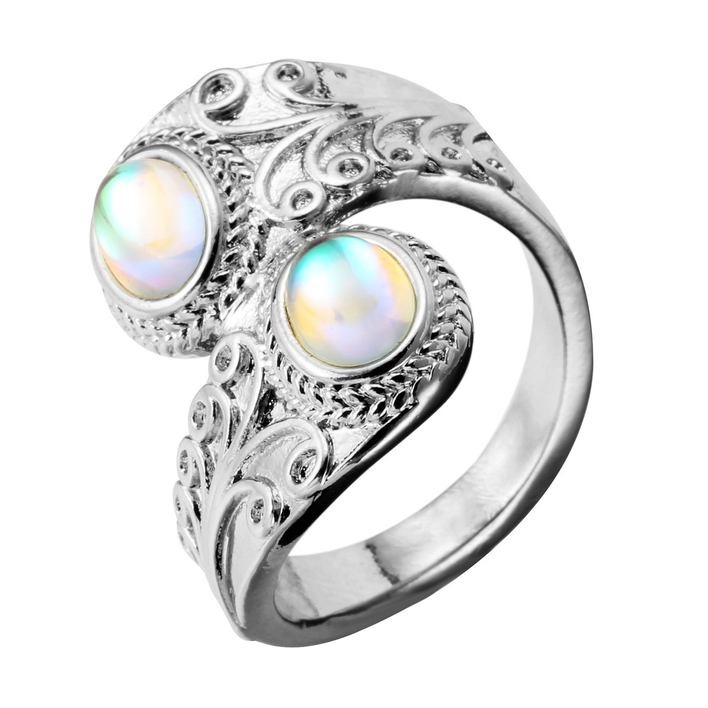 Goldkingdom Fashion Perhiasan Aksesoris Ready Stock Baru Tujuh Warna Moonlight Batu Cincin Perempuan Eropa Dan Amerika Berlebihan Diukir Gaya Punk Cincin