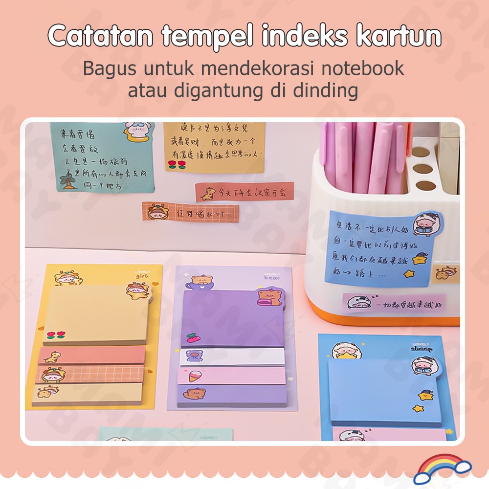 Mamibayi Sticky Notes Pembatas Buku Lucu Motif Hewan 4 Baris