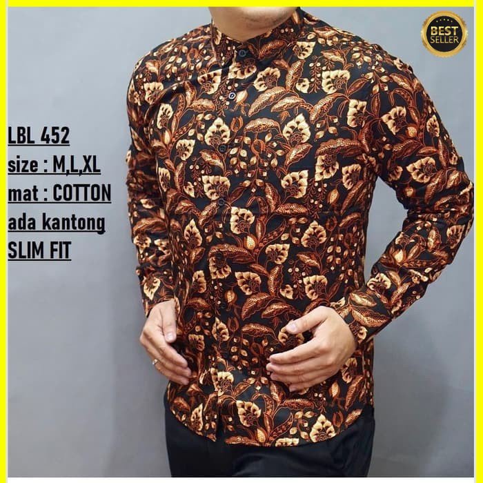 KEMEJA PRIA BATIK LENGAN PANJANG HEM BAHAN KATUN HALUS 40S LBL 452 MEWAH PREMIUM BAJU ELEGANT SIZE M L XL SKU MS JAKARTA