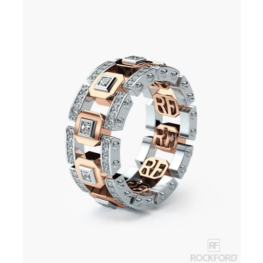 Goldkingdom Aksesoris Perhiasan Fashion Ready Stock Rose Gold plated Cincin Pemisahan Warna Eropa Dan Amerika Kreatif Berlian Engagement Band