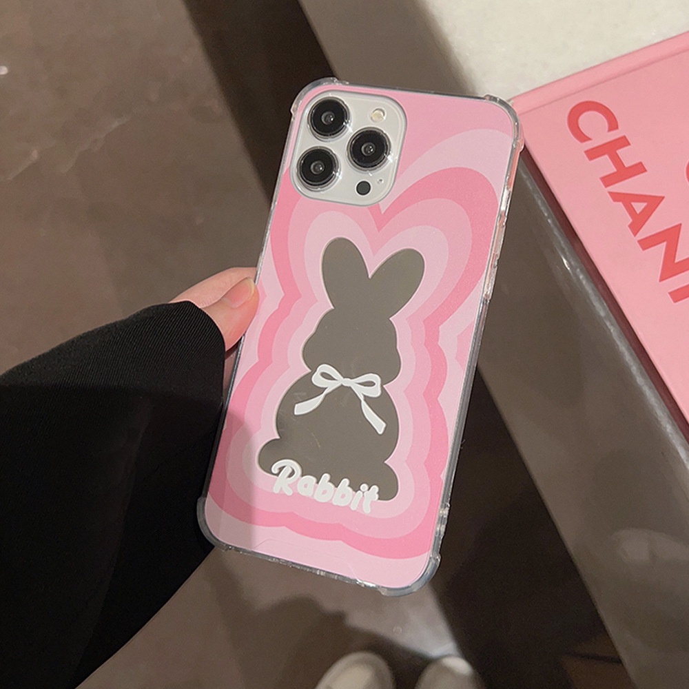 Gambar Ganda Dari Kelinci Pink Make Up Mirror Transparan Case Untuk Iphone SE 2020 7 /8 Plus 14x XR XM 11 12 MINI 13 PRO MAX Casing Cover Pelindung AT0096