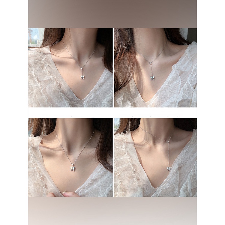 Goldkingdom Fashion Perhiasan Aksesoris Ready Stock Ibu-Mutiara Kupu-Kupu Kalung Rasa Desain Niche Wanita Tulang Selangka Rantai Cahaya Mewah Dan High-end Rasa