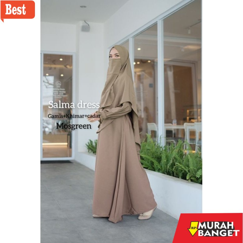 Tren baju lebaran wanita 2023- gamis set jilbab salma gamis syar'i polos gamis syari set  jilbab cad