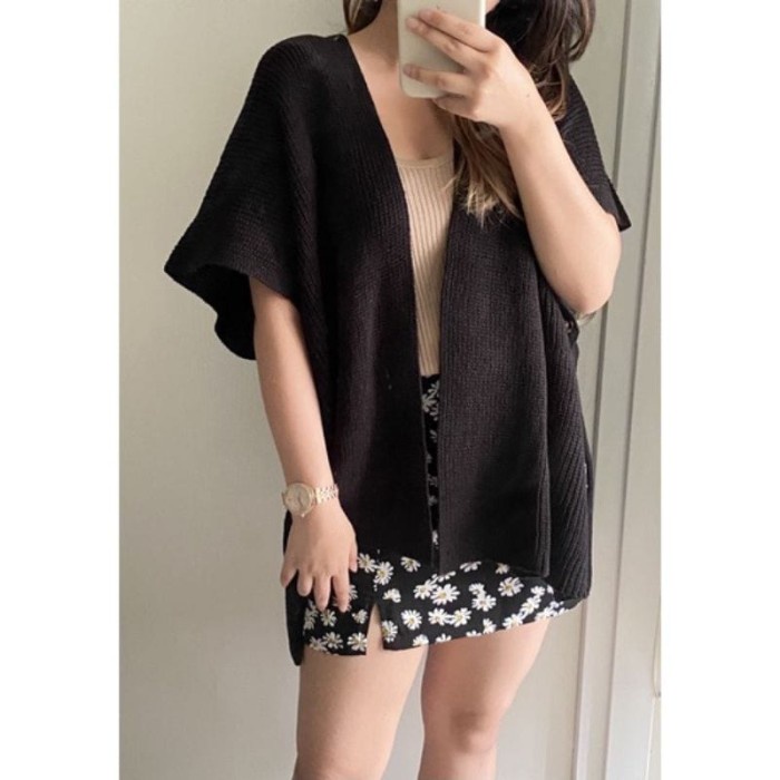 outer wanita tanpa lengan murah cardigan rajut wanita premium - Hitam