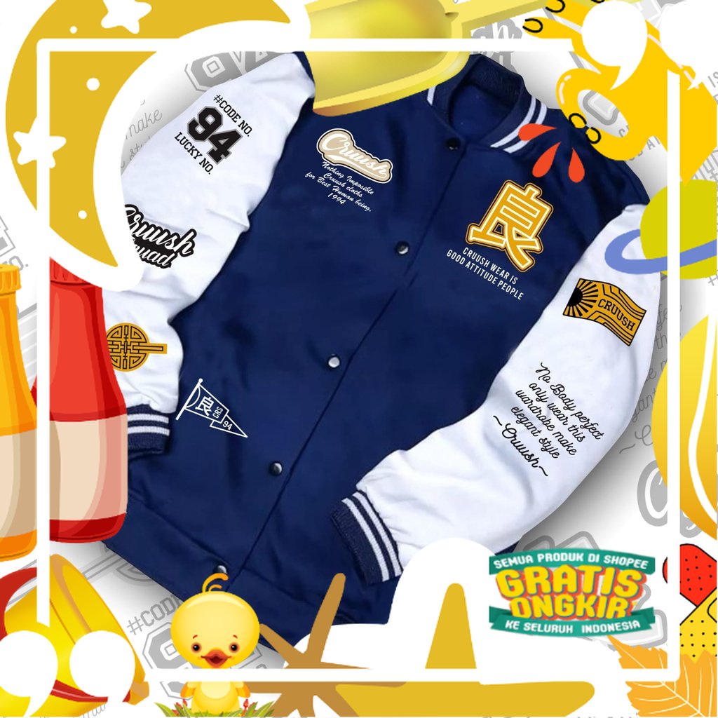 JACKET VARSITY BASEBAAL MOTIP TERBARU PRIA WANITA SAIZE M L XL XXL - JAKET EVERYONE BAYAR DI TEMPAT/