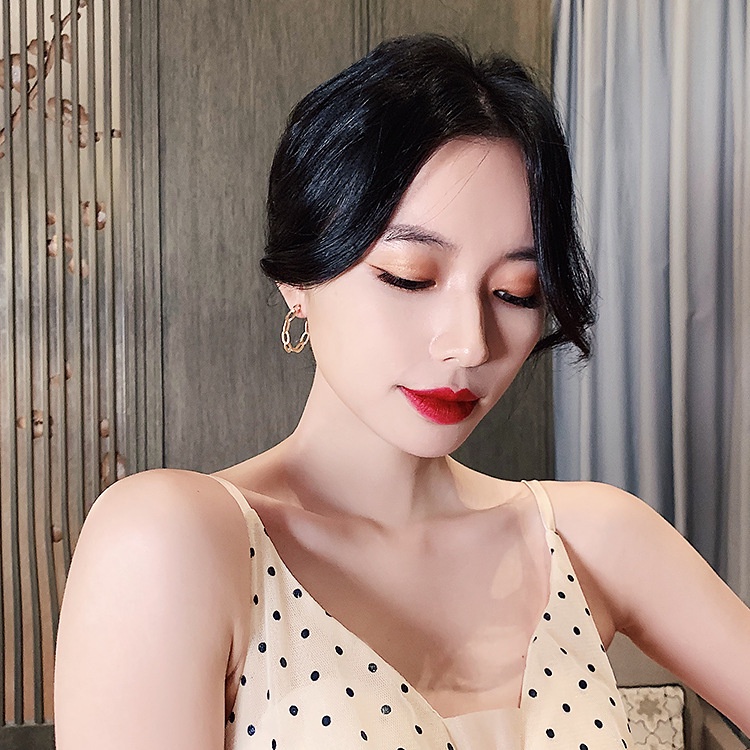 S925 Jarum Perak Korea Lingkaran Emas Influencer Berkelas Sederhana Retro Hong Kong Gaya Unik Berlebihan Anting Besar