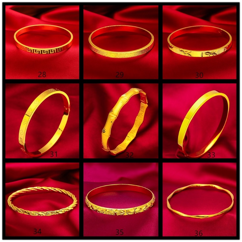 Goldkingdom Aksesoris Perhiasan Fashion Ready Stock Emas Mulut Dapat Disesuaikan Dan Tertutup Minimalis Mewah Melubangi Pola Gelang