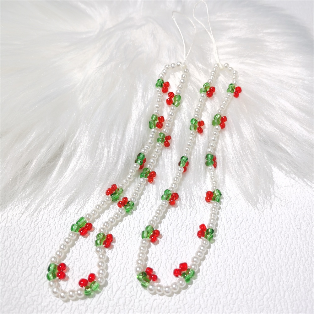 Mini Cherry Mutiara Rantai Ponsel Anti Hilang Lembut Tembikar Tali Tali Lanyard Manik Akrilik Warna-Warni Kasus Ponsel Kabel Gantung L152