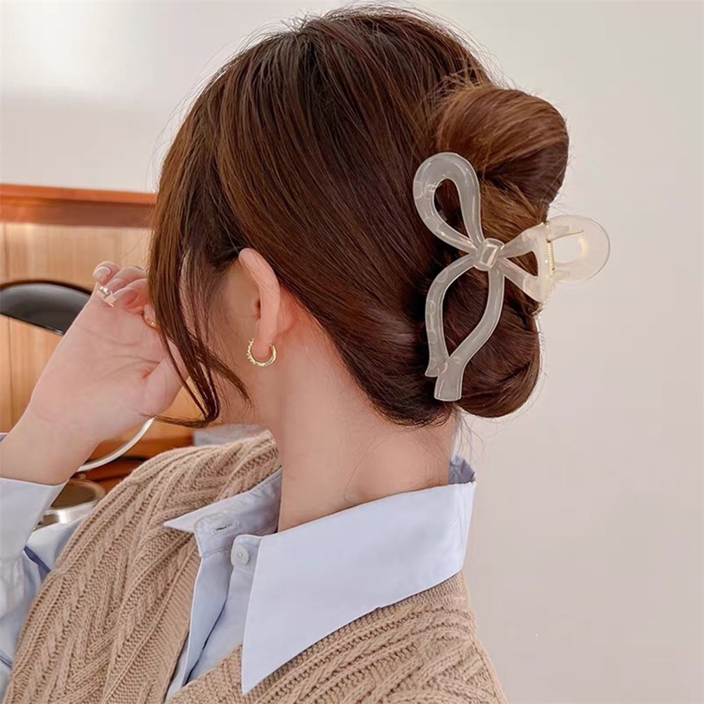 Ins Temperamen Busur Warna Caramel Jelly Jepit Rambut Untuk Wanita Gadis Manis Hiu Klip Hairpinn Aksesoris Rambut