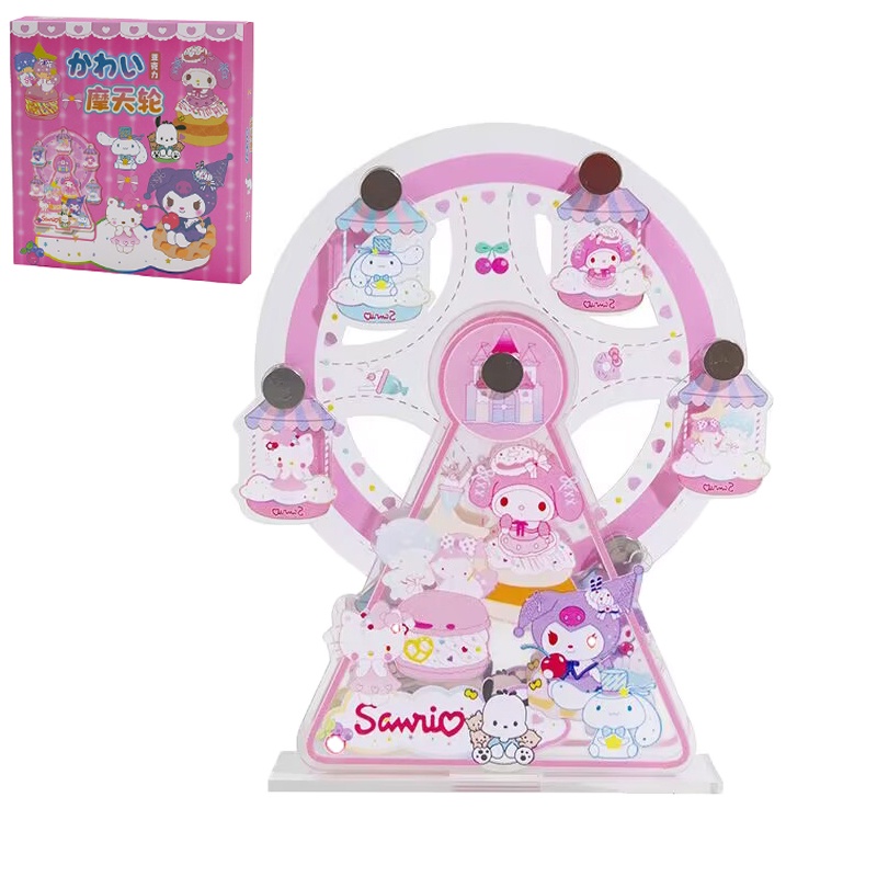 Kartun Ferris Wheel Stand Sanrio Hello Kitty My Melody Akrilik Transparan Rotatable Ferris Wheel Model Hiasan Dekorasi Desktop