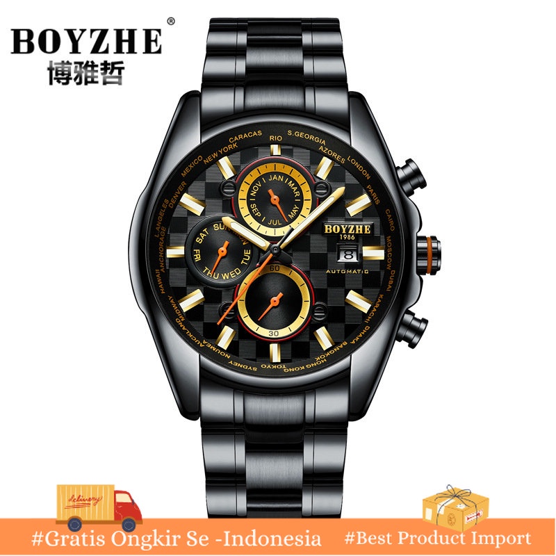 Jam Tangan Pria Boyzhe  Produk Terlaris  Bisnis Multifungsi Mekanis Watch Jam Tangan  Bercahaya Taha