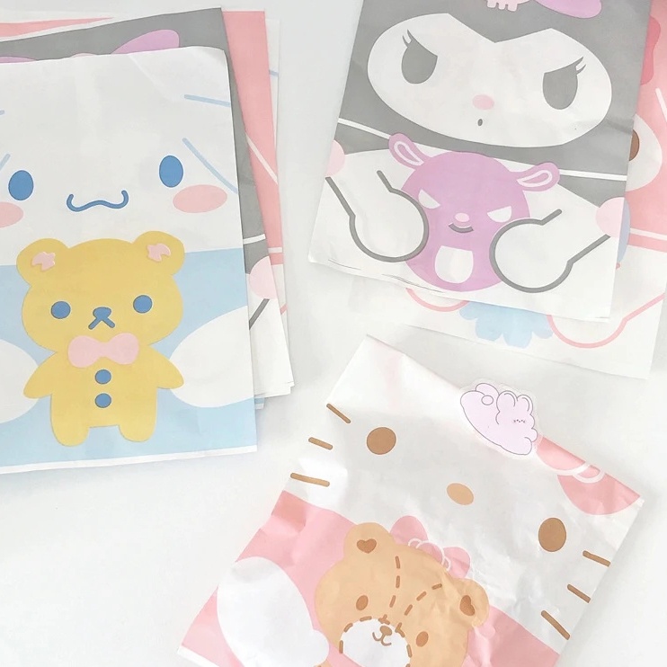 5pcs Kawaii Sanrio Kantong Kertas Hadiah Lucu Motif Kartun Kue Snack Sub-packaging Tas Penyimpanan Benda Kecil Gift Bag