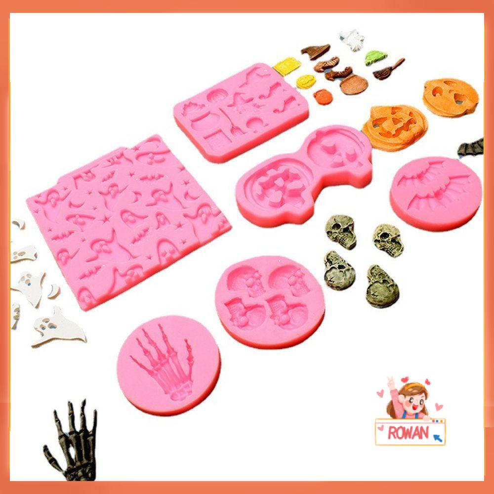 R-flower 6pcs/set Halloween Cetakan Coklat Kerajinan DIY Penyihir Tangan Kerangka Laba-Laba Labu Kelelawar Owls Clay Molds