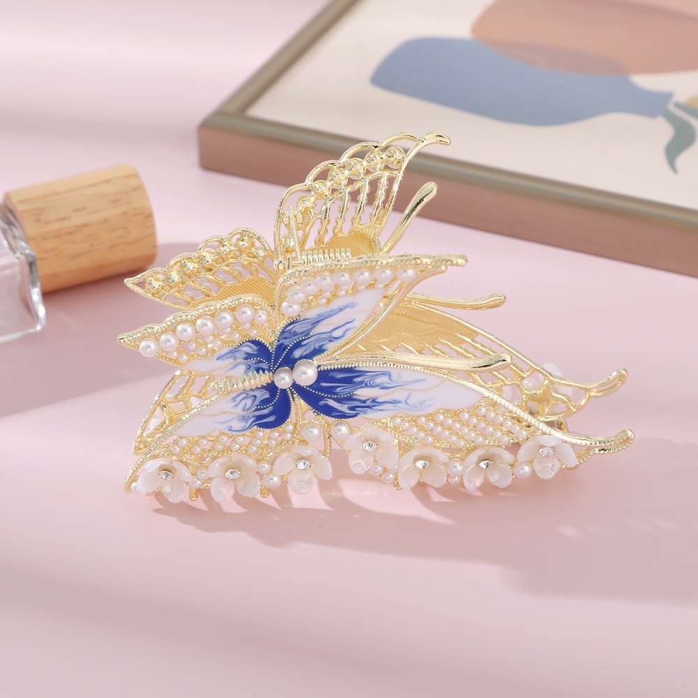 Korea Kupu-Kupu Jepit Rambut Mutiara Berlian Imitasi Rambut Klip Logam Hair Claw Aksesoris Rambut Wanita