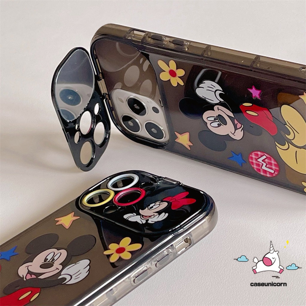 IPHONE Kartun Mickey Minnie Mouse Kompatibel Untuk Iphone11 7 8 Plus XR 14 13 12 11 Pro MAX X XS MAX SE 2020 Kuromi Lucu Shockproof Creative Flip Make Up Mirror Soft TPU Case