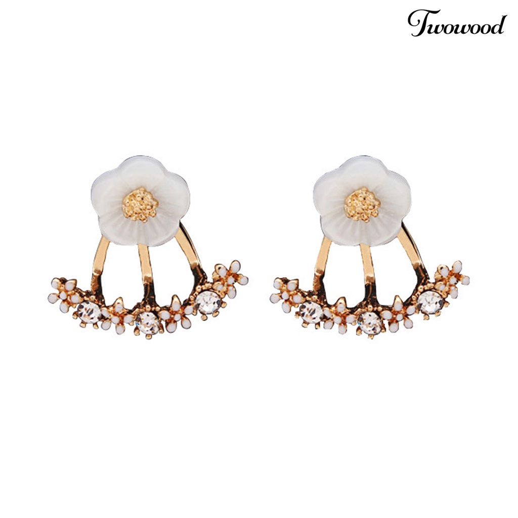 Twowood 1pasang Anting Pejantan Kristal Imitasi Mewah Glitter Gaya Korea Fashion Krisan Hias Berlian Imitasi Earrings Perhiasan Aksesori