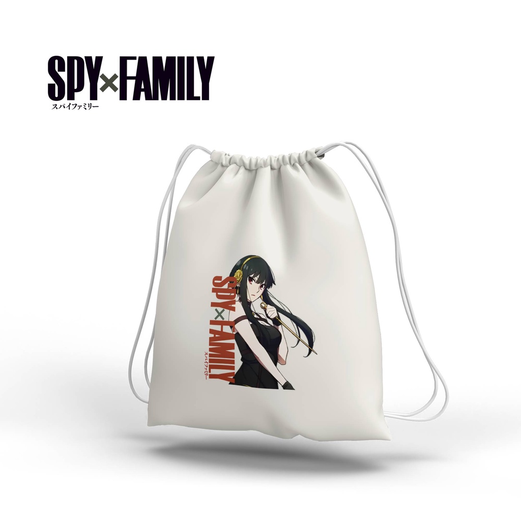 Stringbag Anime Spy x Family Anya Loid Yor Tas serut canvas blacu