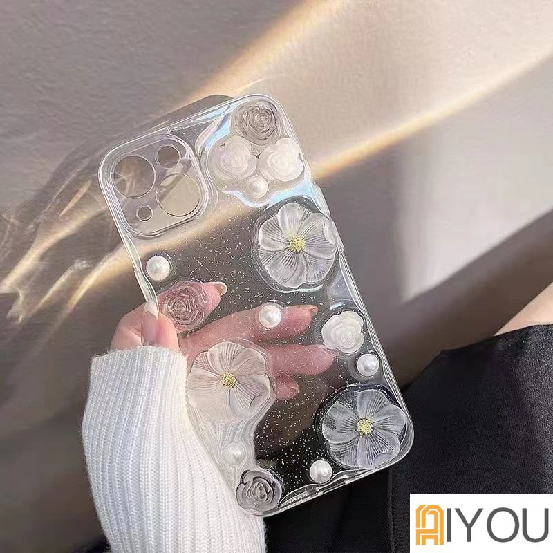 Casing 3D Bunga Mutiara Untuk Iphone14 13 12 Pro Max7 8 Plus Casing Ponsel Untuk iphone 11xr X XS Max SE Soft Back Cover