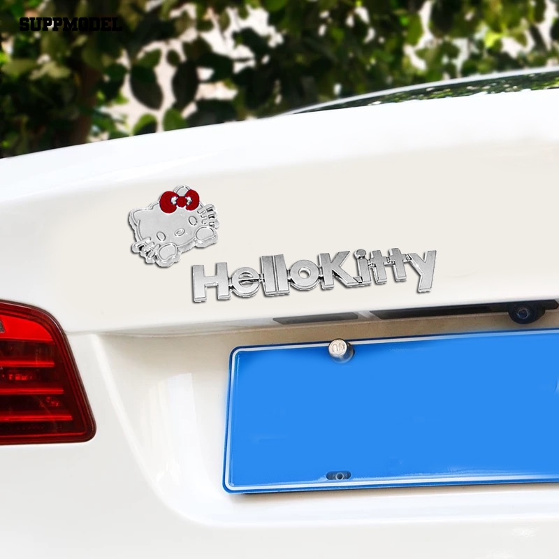 Suppmodel 2Pcs/Set Kartun Lucu Hello Kitty Logam Body Mobil Stiker Emblem Dekorasi